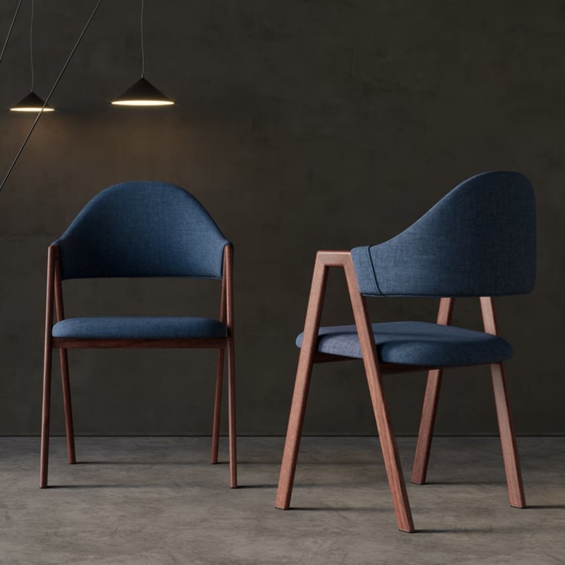 Set of 2 Modern Dining Chairs with Linen Upholstery Blue