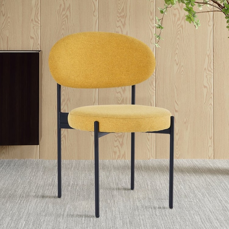 Set of 2 Modern Dining Chairs with Linen Upholstery Yellow