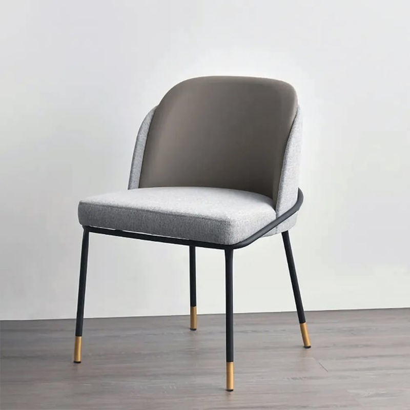 Set of 2 Modern Dining Chairs with PU Leather and Linen Upholstery Gray