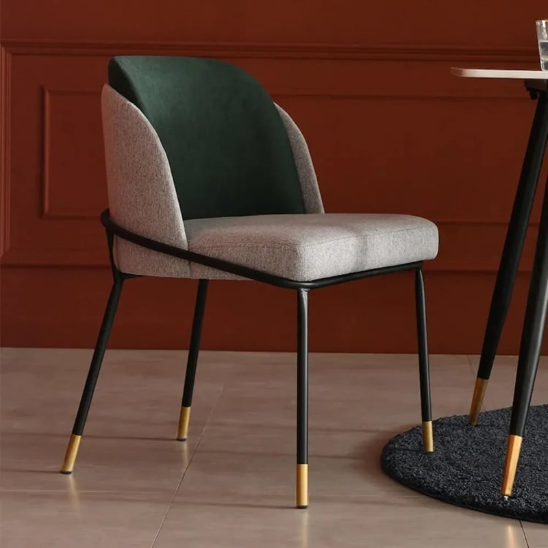 Set of 2 Modern Dining Chairs with PU Leather and Linen Upholstery Green