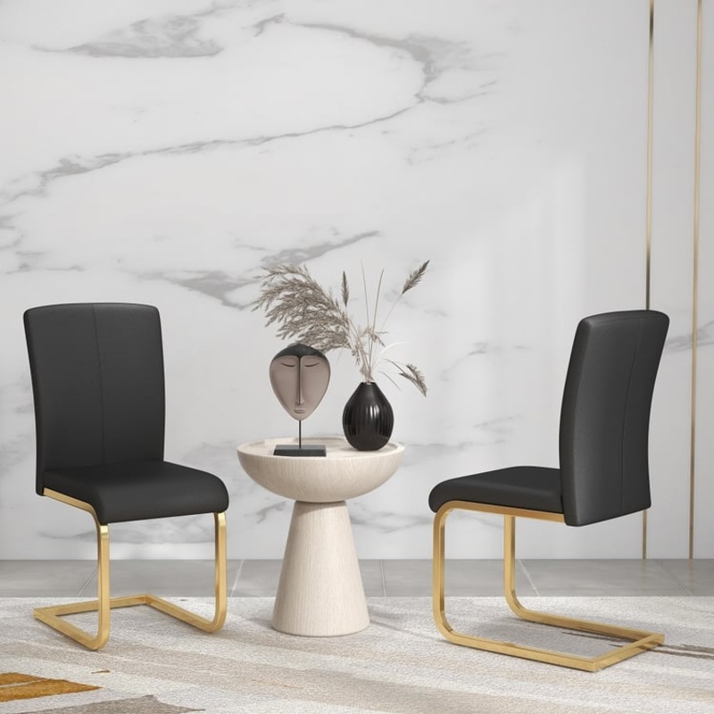 Set of 2 Modern Dining Chairs with PU Leather Upholstery Black