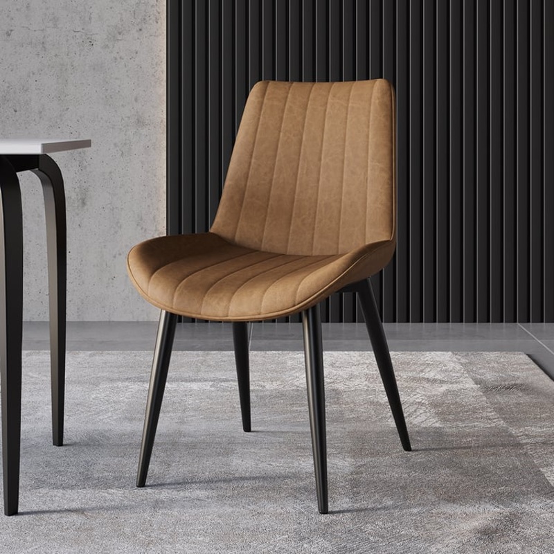 Set of 2 Modern Dining Chairs with PU Leather Upholstery Brown