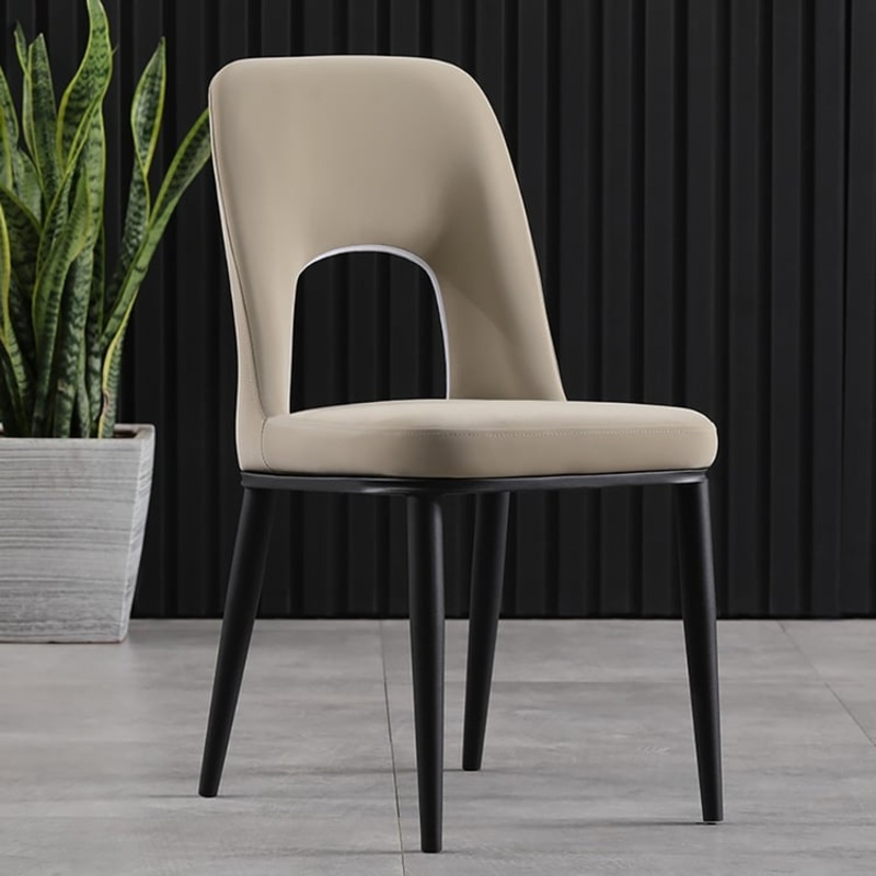 Set of 2 Modern Dining Chairs with PU Leather Upholstery Khaki