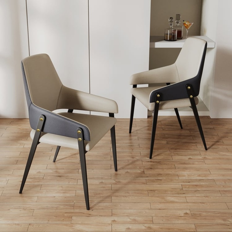 Set of 2 Modern Dining Chairs with PU Leather Upholstery Khaki and Blue