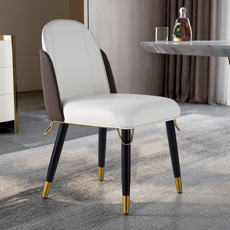 Set of 2 Modern Dining Chairs with PU Leather Upholstery Warm White