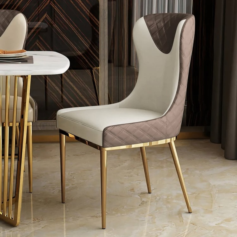 Set of 2 Modern Dining Chairs with PU Leather Upholstery White and Brown