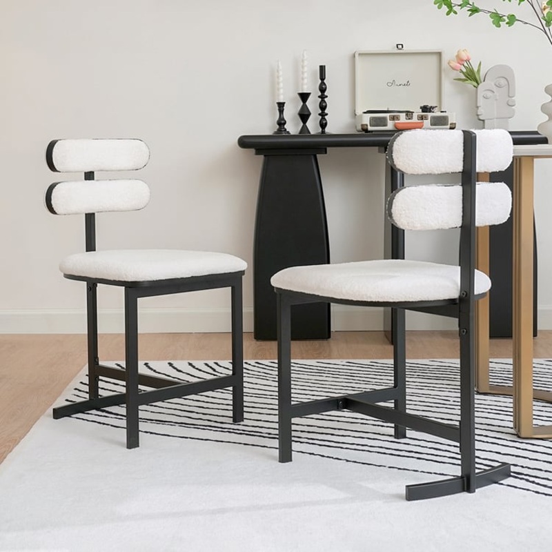 Set of 2 Modern Dining Chairs with Sherpa Upholstery White