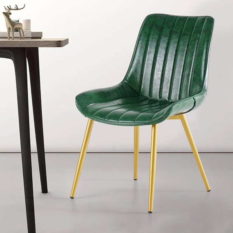 Set of 2 Modern PU Leather Dining Chairs with Upholstery Green