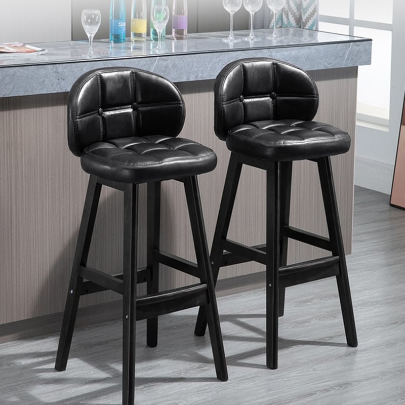 Set of 2 Rustic PU Leather Bar Stools with Upholstered Black