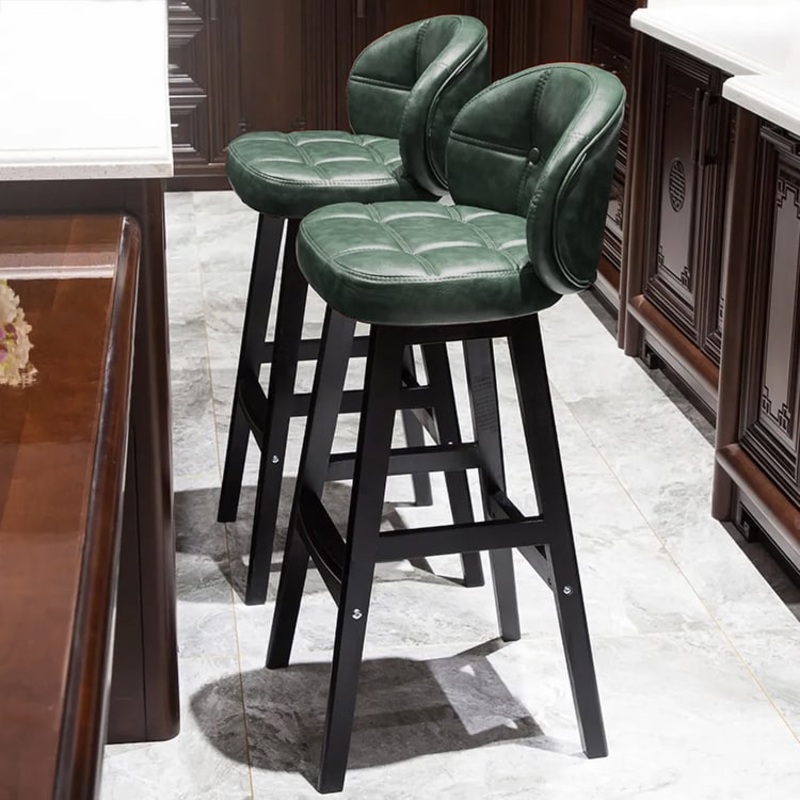 Set of 2 Rustic PU Leather Bar Stools with Upholstered Green
