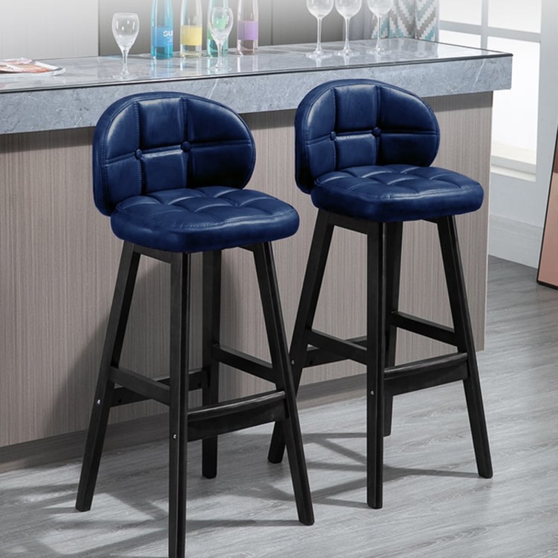 Set of 2 Rustic PU Leather Bar Stools with Upholstery Blue