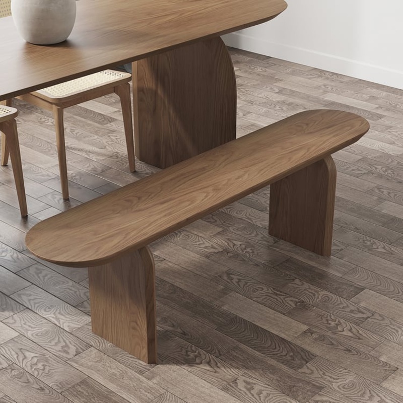 Tintica Seires Japandi 51″ Oval Solid Wood Dining Bench Walnut Seats 1-2 People