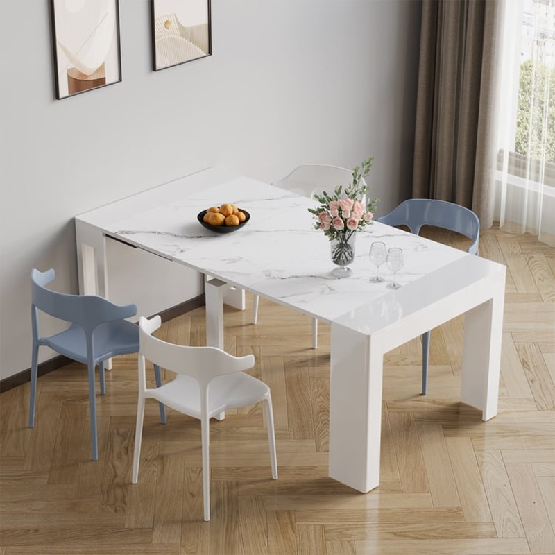 16″-73″ Modern Style Rectangle Folding Wold Dining Table White Seats 2-8 People