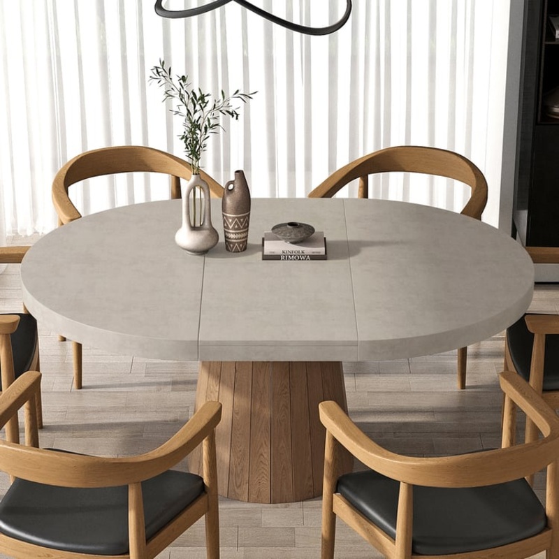 39″-55″ Japandi Style Oval & Round Extendable Wood Dining Table Gray Seats 4-6 People