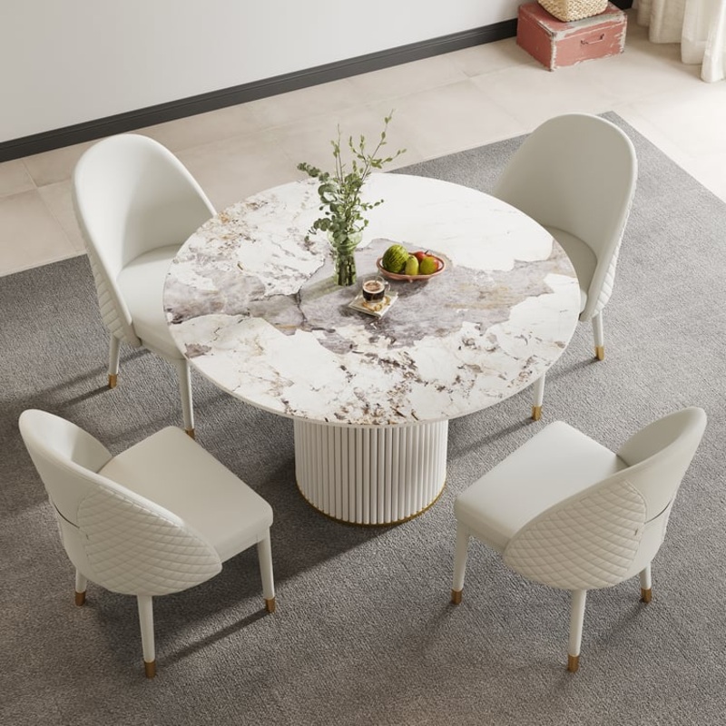 47.2″ Japandi Modern Round Sintered Stone White Dining Table Seats 2-4 People