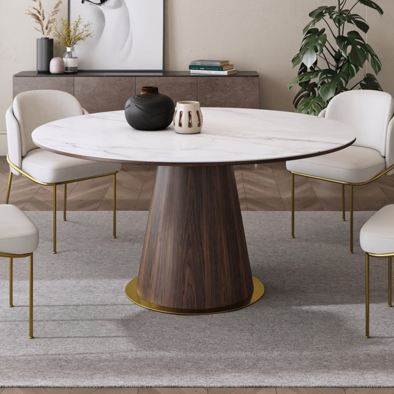 47.2” Mid-Century Modern Round Sintered Stone Dining Table Seats 4-6 People