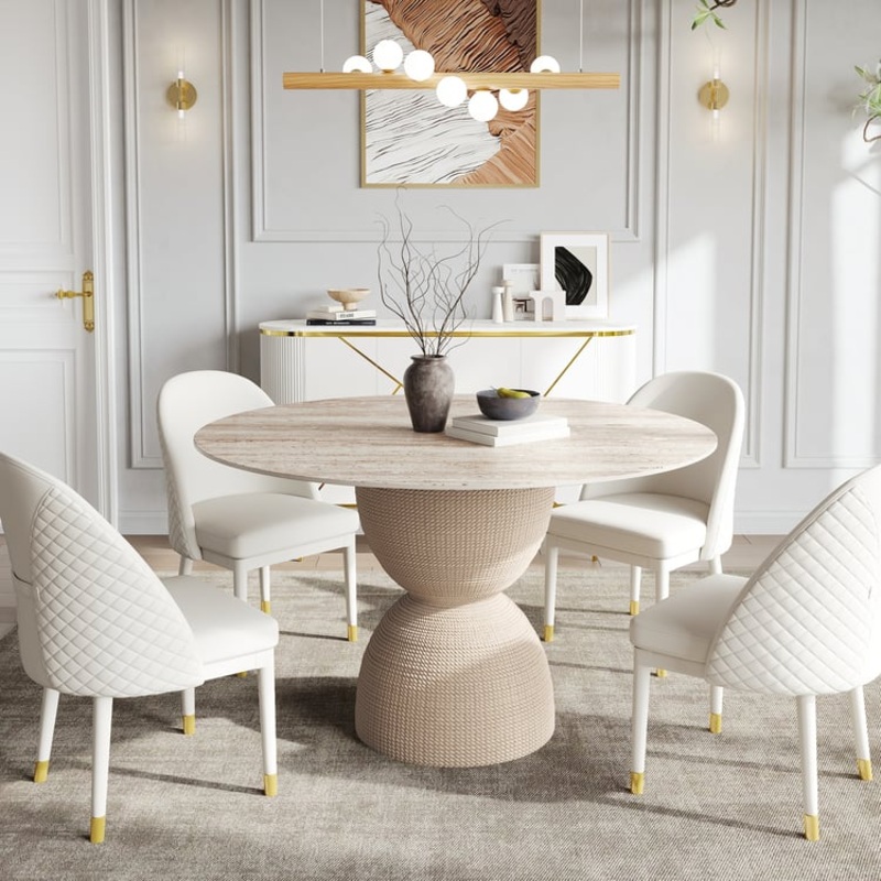 47.2″ Modern Style Round Sintered Stone Dining Table Seats 4-6 People