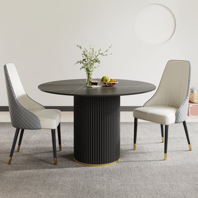 47.2″ Round Black Sintered Stone Top Dining Table for 6 Person
