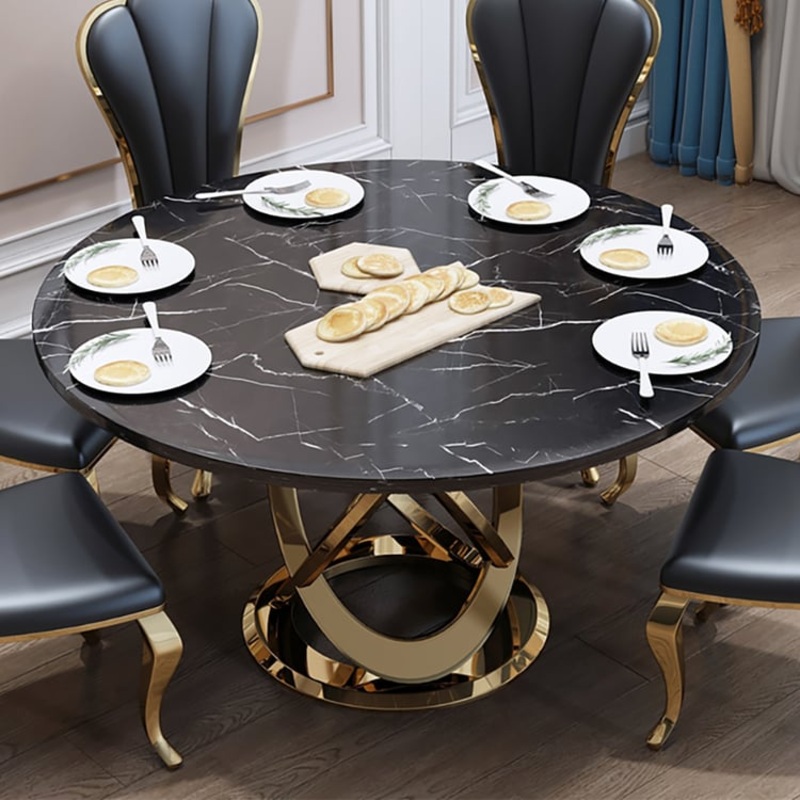 51.2″ Modern Style Round Faux Marble Dining Table Seats 4-6 People
