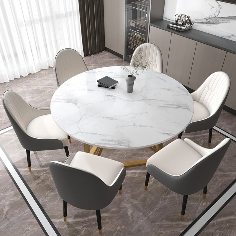 53.1″ Affordable Luxury Modern Round Sintered Stone Dining Table White Seats 4-6 People