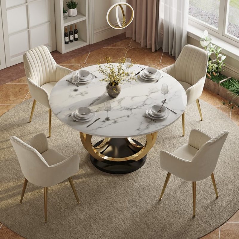 53.1″ Modern Style Round Sintered Stone Dining Table Seats 4-6 People