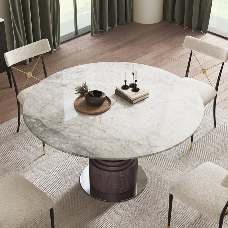 53.5” Modern Round Faux Marble Dining Table Seats 4-6 People