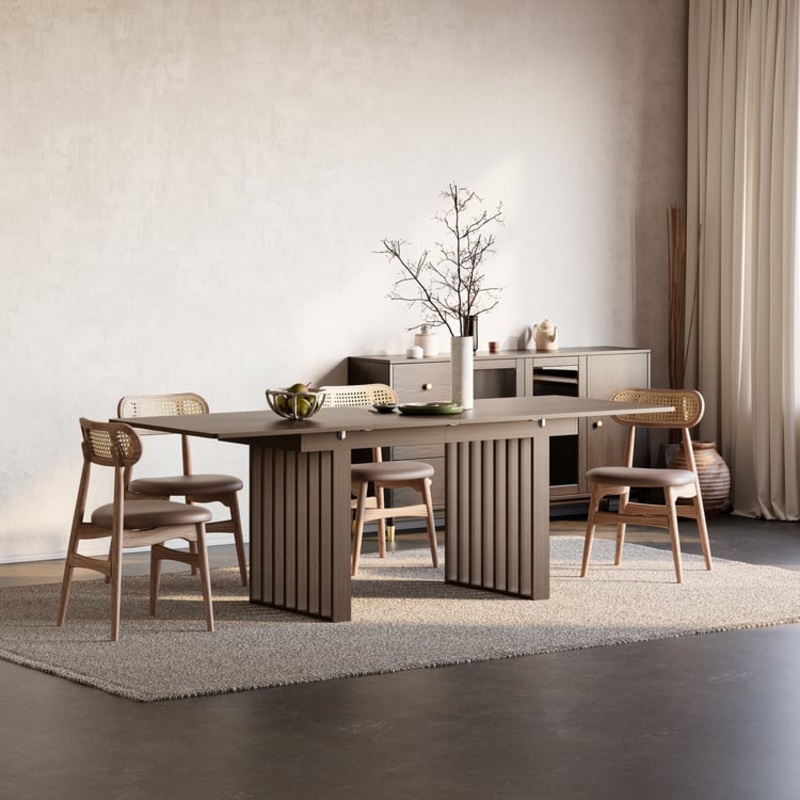 55″-87″ Japandi Extendable Dining Table Walnut Seats 4-8 People