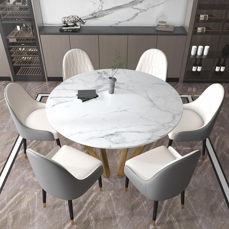 59.1″ Affordable Luxury Modern Round Sintered Stone Dining Table White Seats 6-8 People