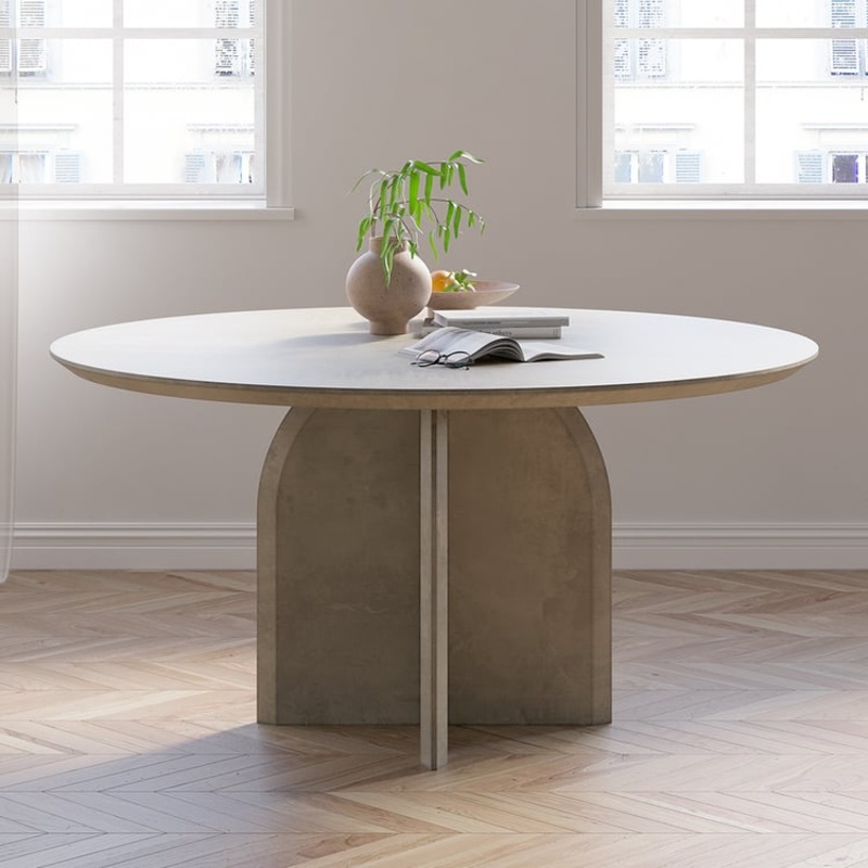 59.1″ Modern Wood Round Dining Table Gray Seats 6-8 People