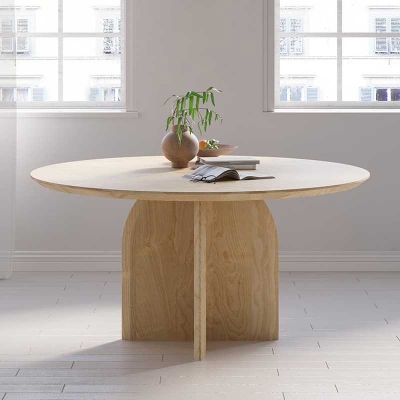 59.1″ Modern Wood Round Dining Table Natural Seats 6-8 People