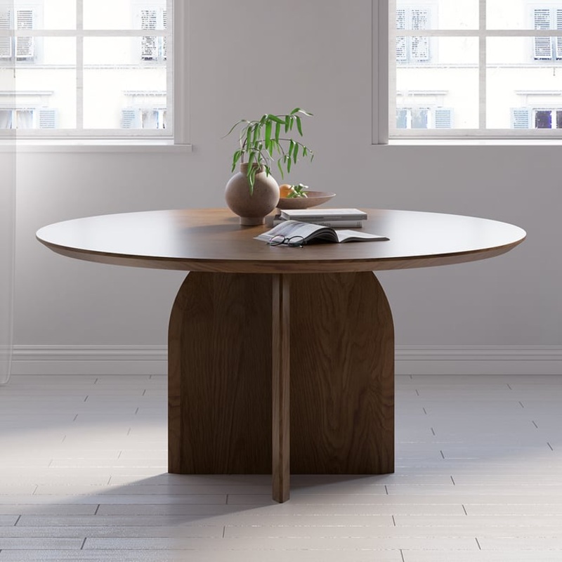 59.1″ Modern Wood Round Dining Table Walnut Seats 6-8 People