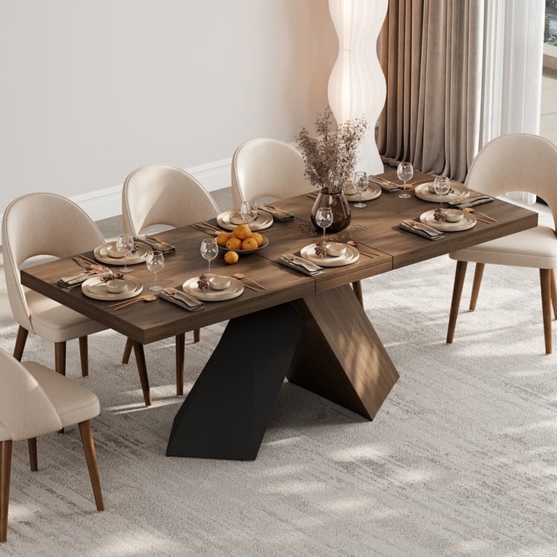 61”-79” Farmhouse Style Extendable Walnut Dining Table Seats 6-8 People