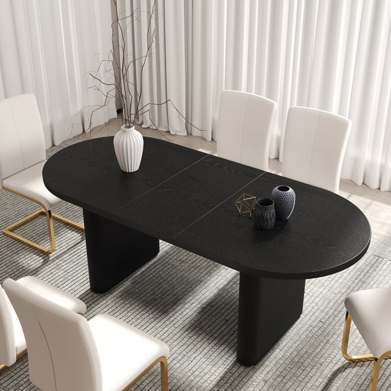 63″-79″ Japandi Style Oval Extendable Dining Table Black Seats 6-8 People