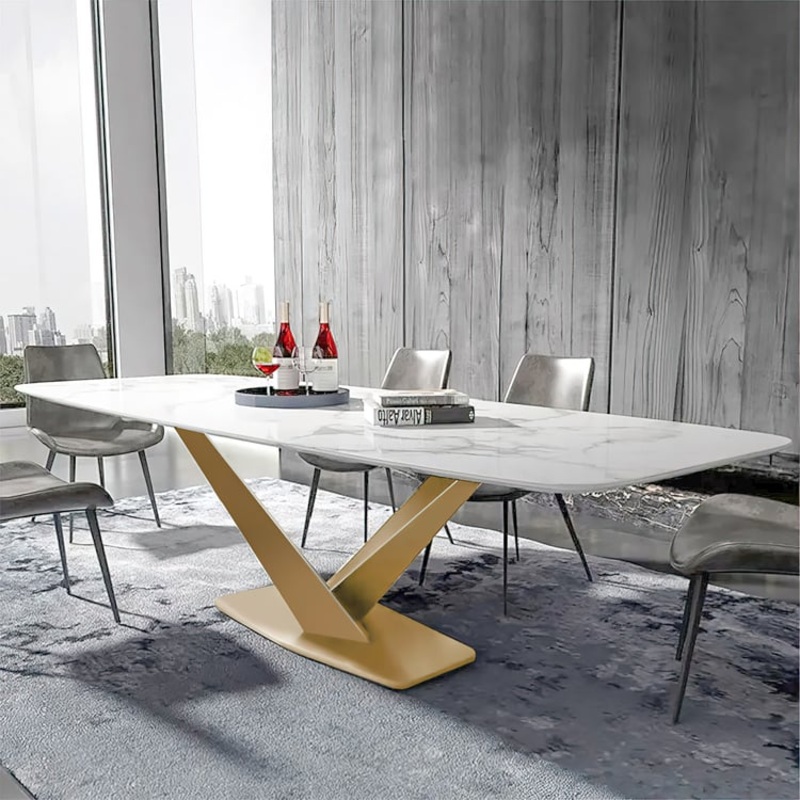 63″ Affordable Luxury Modern Rectangle Sintered Stone Dining Table Seats 4-6 People