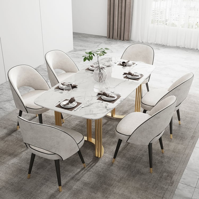 63″ Modern Style Rectangle Faux Marble Dining Table Seats 4-6 People