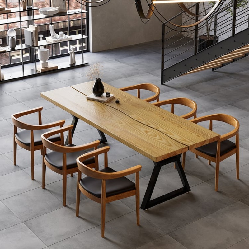 70.9″ Industrial Modern Wood Dining Table Seats 6-8 People