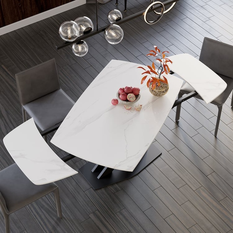 71″ Modern Extendable SinteredStone Dining Table White Seats 4-6 People