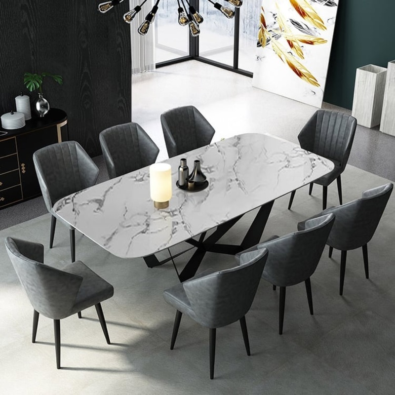 78.7” Modern Style Rectangle Sintered Stone Dining Table Seats 6-8 People