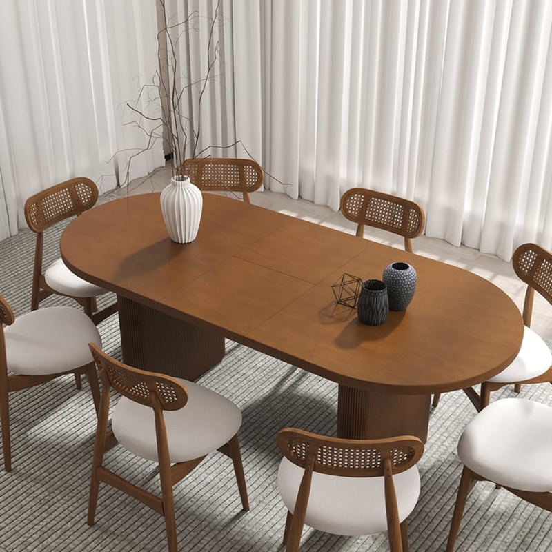 79″-94″ Japandi Oval Extendable Dining Table Walnut Seats 8-10 People