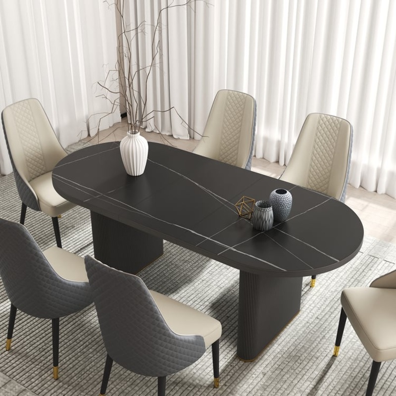 79″-95″ Oval Extendable Sintered Stone Top Dining Table Black Seats 8-10