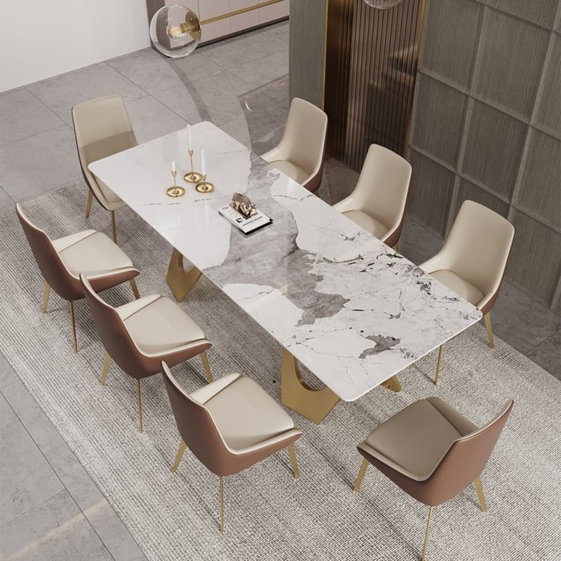79″ Modern Rectangle Faux Marble Dining Table Seats 6-8 People