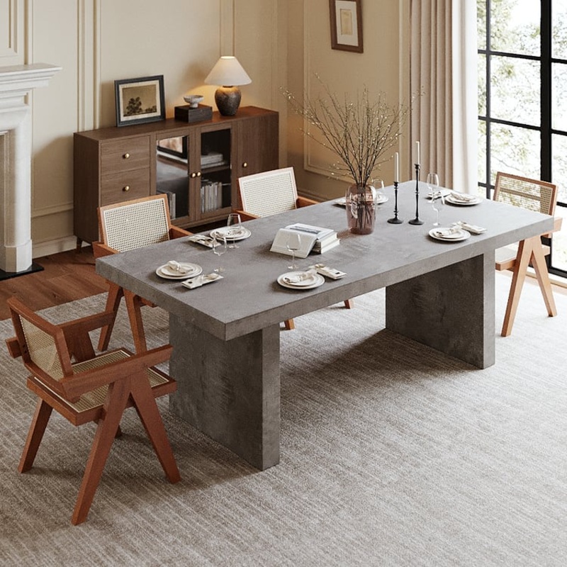 86.6″ Farmhouse Rectangle Wood Dining Table Gray Seats 6-10 People