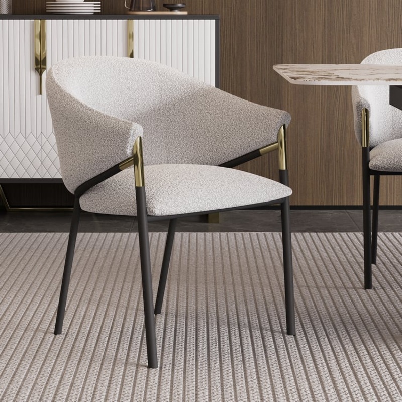 Set of 2 Modern Chenille Upholstery Dining Chairs White&Gray