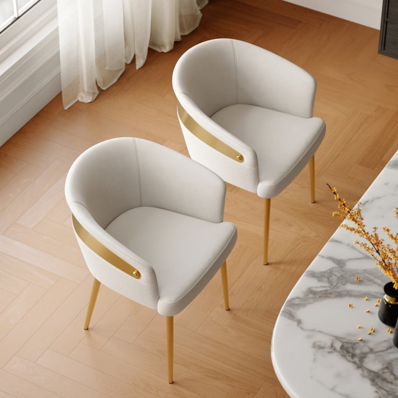 Set of 2 Modern Dining Chair with PU Leather Upholstery White