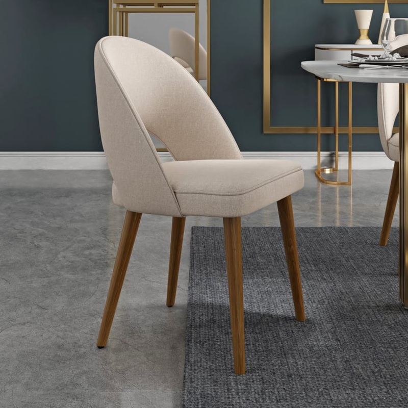 Set of 2 Modern Dining Chairs Cotton and Linen Upholstery Sand