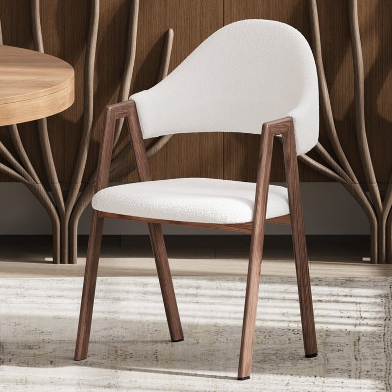 Set of 2 Modern Dining Chairs with Boucle Upholstery White