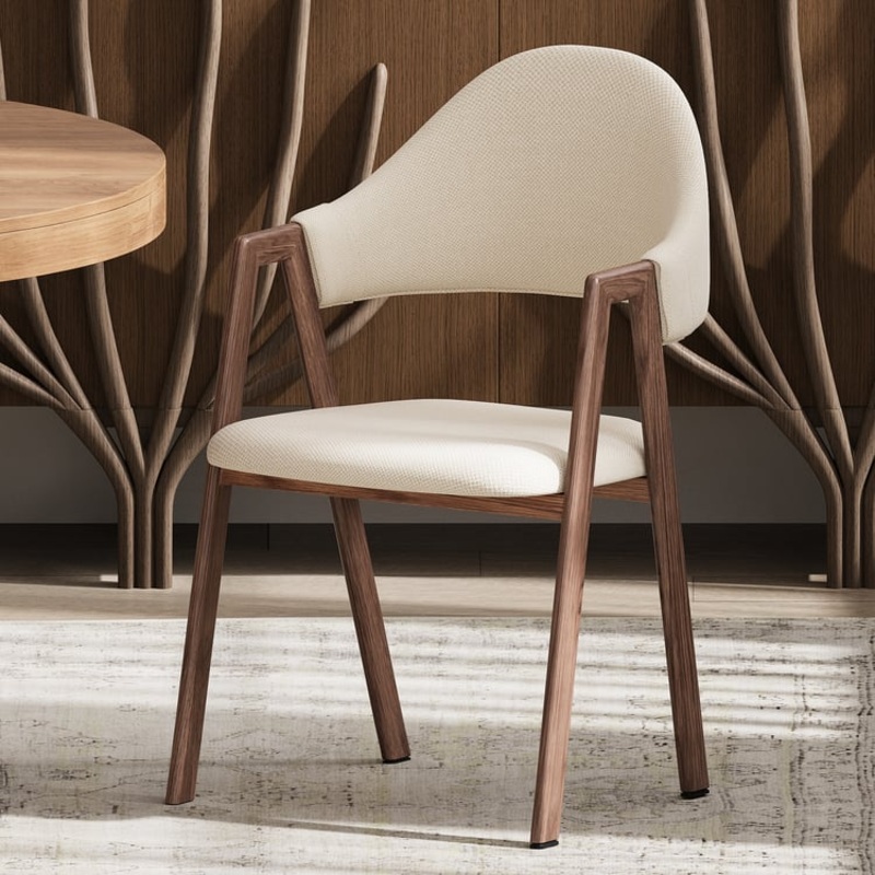 Set of 2 Modern Dining Chairs with Linen Upholstery Warm White