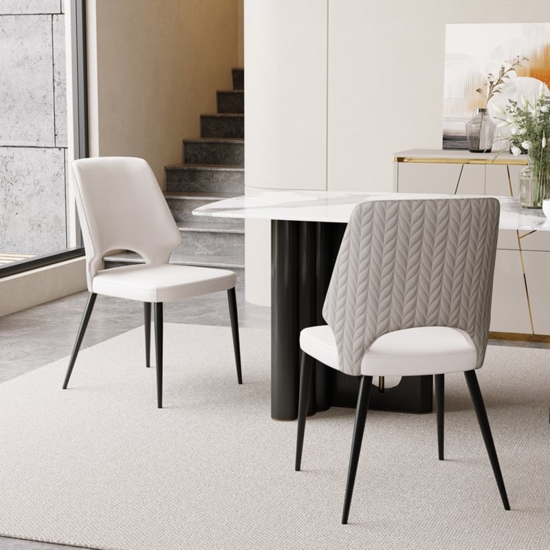 Set of 2 Modern Performance Leather Upholstery Dining Chairs Off White&Gray