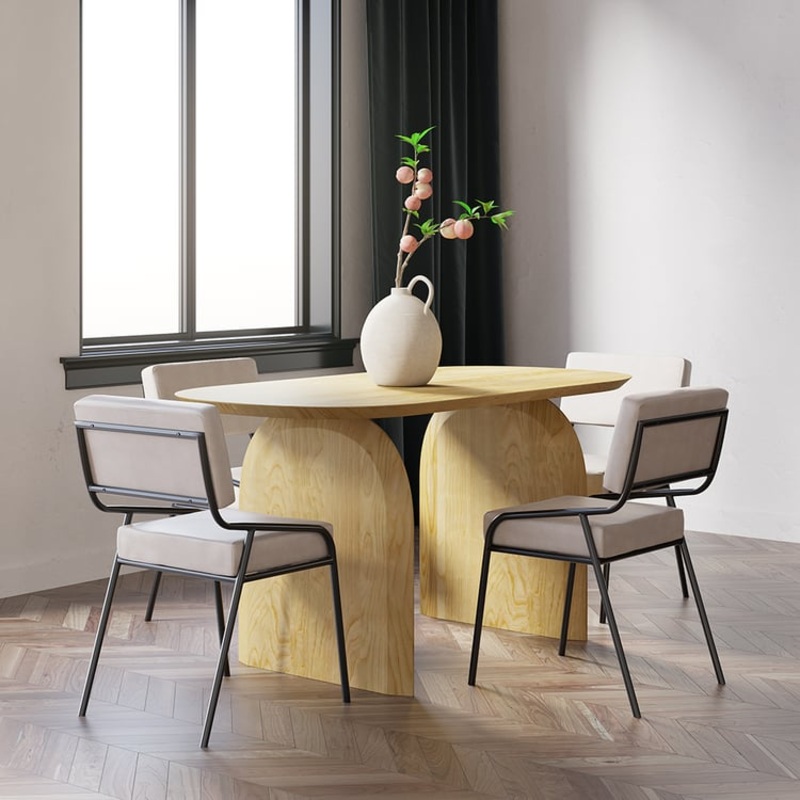 Tintica Series 59″ Japandi Style Oval Wood Dining Table Natural Seats 4 People