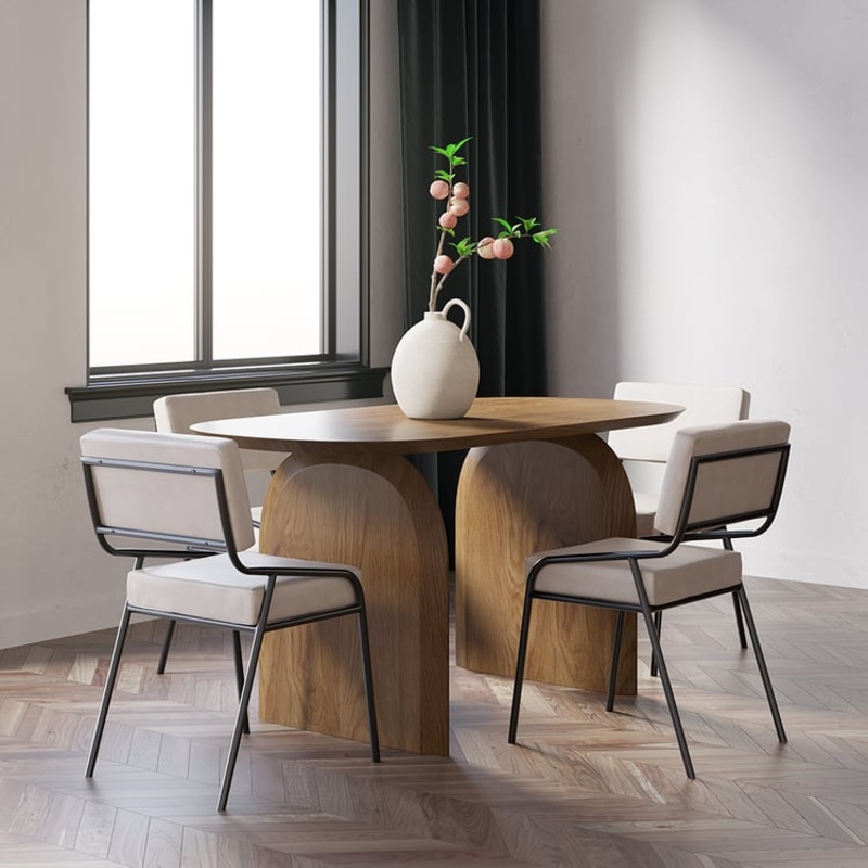 Tintica Series 59″ Japandi Style Oval Wood Dining Table Walnut Seats 4 People